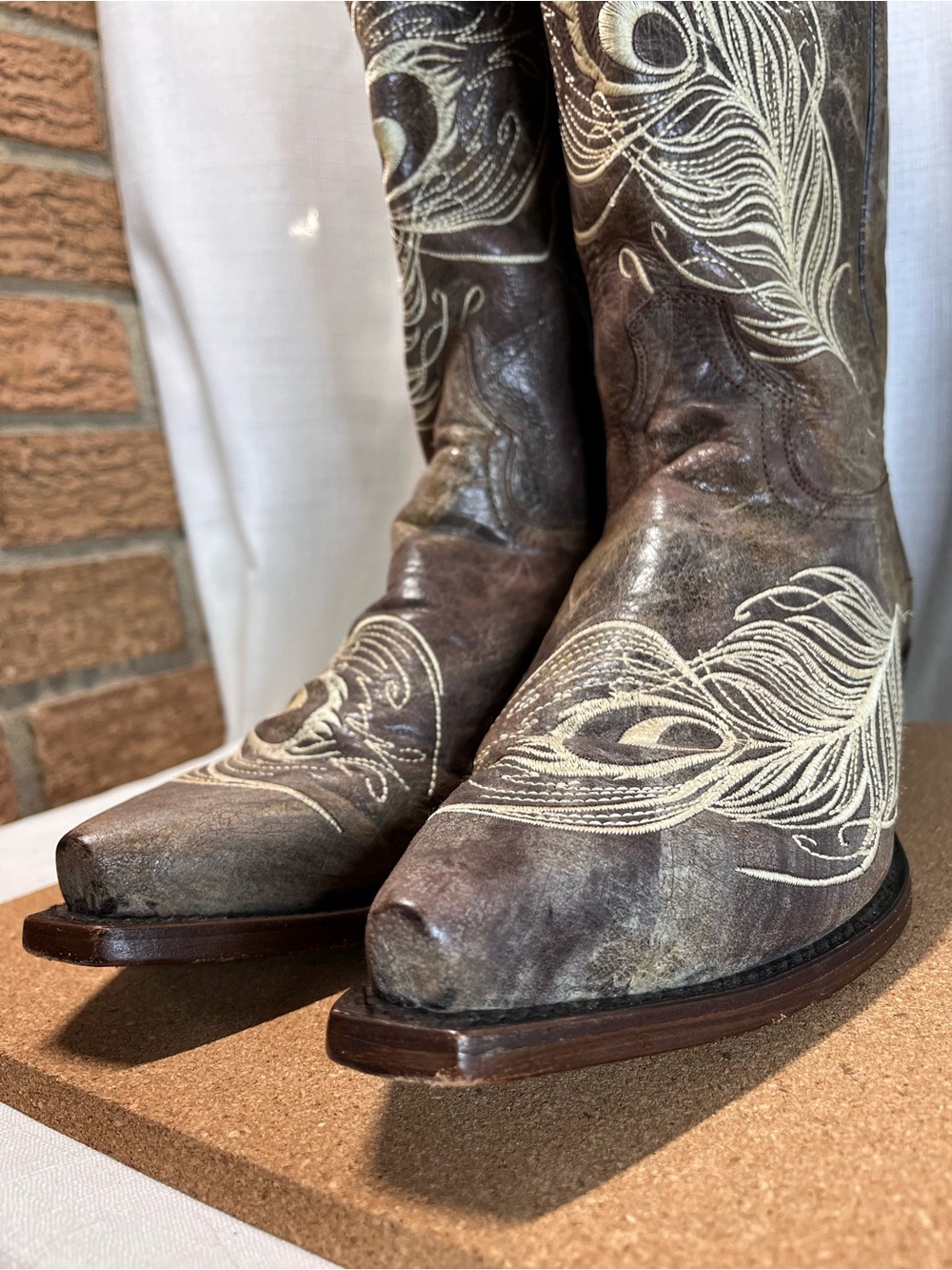 Roper Peacock Feather Western snip toe Cowboy Boots Sz 9 with POCKETS! RARE - Picture 6 of 13